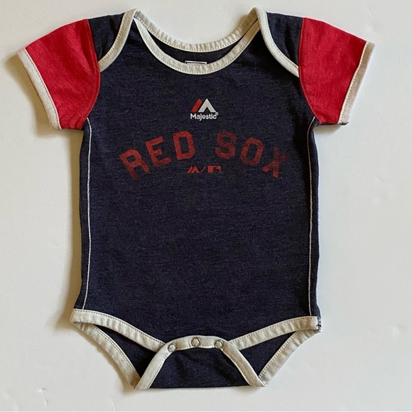 Boston Red Sox One Piece Size 0 3 Months Baseball snap Top MLB Blue Red Baby EUC - Picture 1 of 10